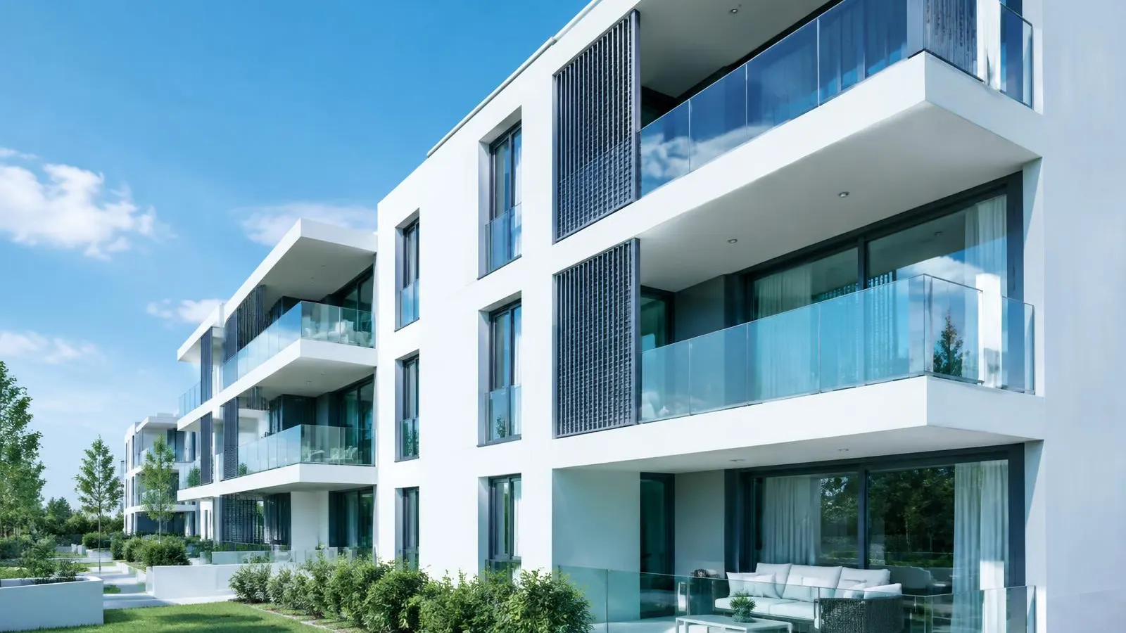 Modern residential building in bright daylight